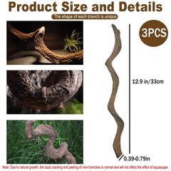 Reptile Decor 3PCS Natural Forest Branch Terrarium Habitat Decoration Lizard …
