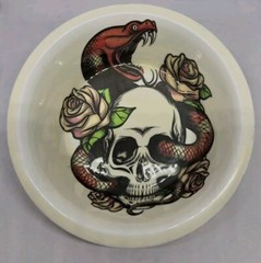 1 Cup Reptile Feeding Dish Komodo Tattoo Art – Skull & Snake Design – New