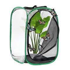 Outdoor Butterfly Habitat Cage Terrarium [Black with Green, 24 x 16 x 16 Inch]