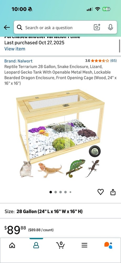 Reptile Enclosure 28 Gallon Terrarium Habitat Tank