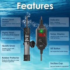 50W Compact Aquarium Heater for 5-10 Gallon Tanks | Super Short Submersible F…