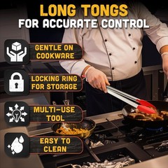 17.3″ Extra Long Tongs with Silicone Tip & Stainless Steel Frame — BBQ Ton