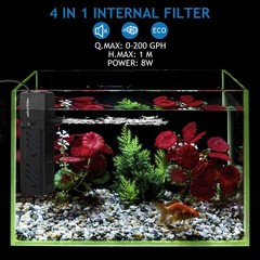 Submersible Aquarium Internal Filter 8W, Adjustable Fish Tank Filter with 200…