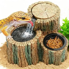 2 in 1 Reptile Water Fountain with Food Dish 550ML, Reptile Waterfall Drinkin