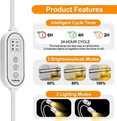 Versatile Reptile Heat Lamp with Timer & 4 Bulbs – Ideal for Turtles, Lizards