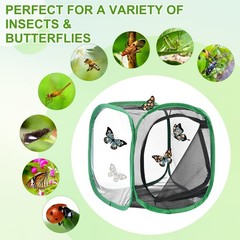 Outdoor Butterfly Habitat Cage Terrarium [Black with Green, 12 x 12 x 12 Inch]