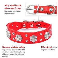 Rhinestone Dog Collar, Cute Flower Rhinestone Bling Collar PU Leather Adjusta…