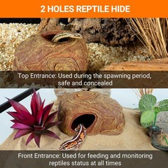 Gecko Hide Cave, 2 in 1 Snake Reptile Hideout for Hide & Rest & Breed & Feedi…