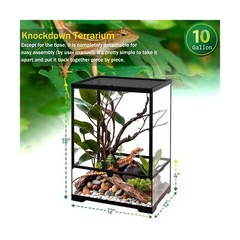 10 Gallon Professional Glass Terrarium 12″x12″x18″ Durable Reptile Habitat Ta…