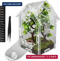 Jumping Spider Enclosure, 3.15″x3.15″x5.6″ Acrylic Terrarium with Tweezer & Aqua