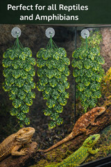 3 pack Reptile Terrarium Decorations, Artificial Hanging Plant with Suction Cups