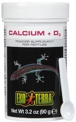 Exo Terra Calcium + D3 Powder Supplement for Reptiles and Amphibians, 3.2 Oz.,