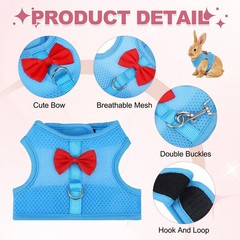 Rabbit Harness and Leash, Small Pet Cute Vest Harness Leash(L, Sky Blue)