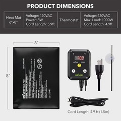BN-LINK Durable Reptile Heating Pad 6″ X 8″ with Digital Thermostat Under Tank H