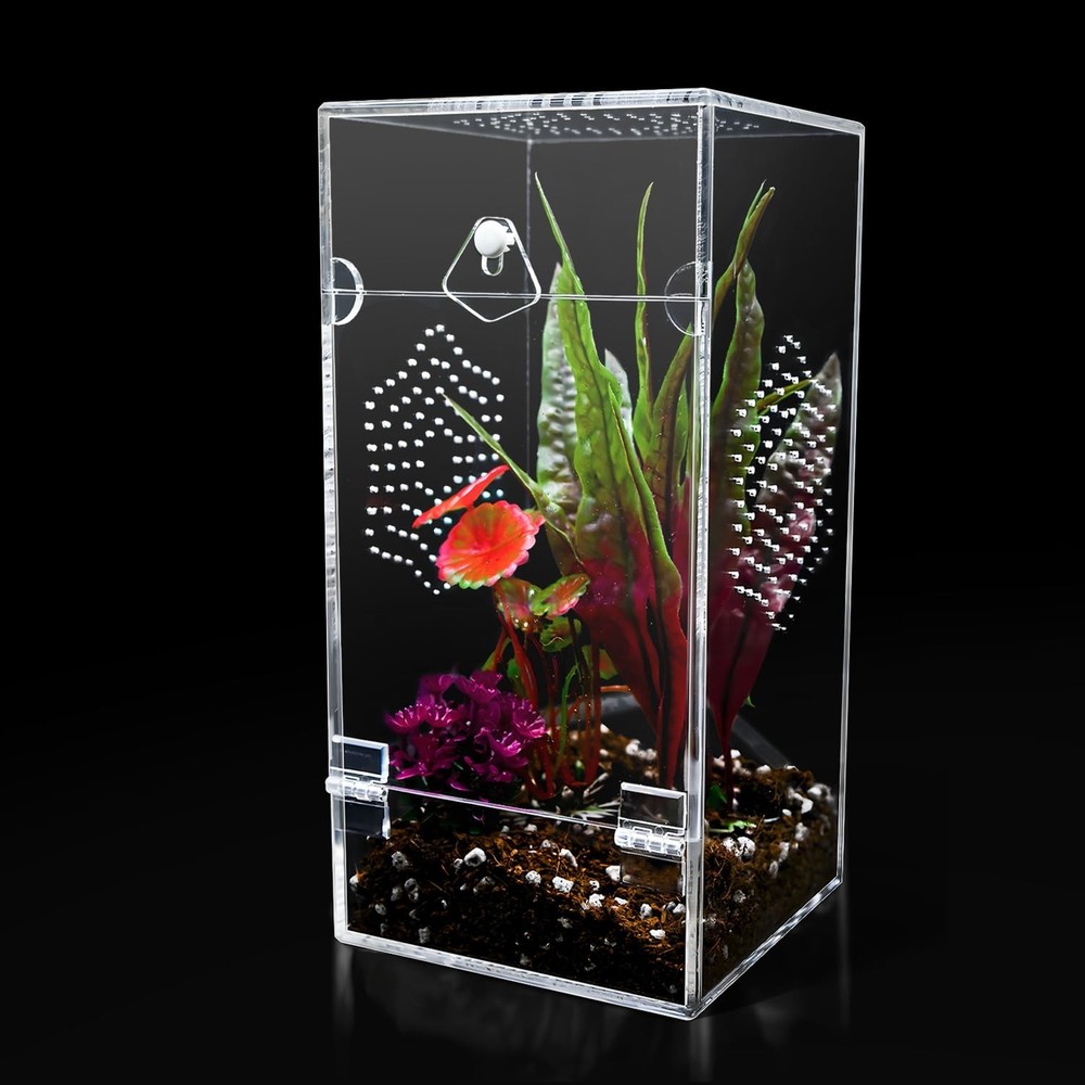 Acrylic Jumping Spider Enclosure, Secure Front Opening Door, 4x4x8 inch, Vent…
