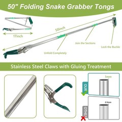 50″ Folding Snake Grabber Tongs Stainless Steel Reptile Handling Stick Catcher