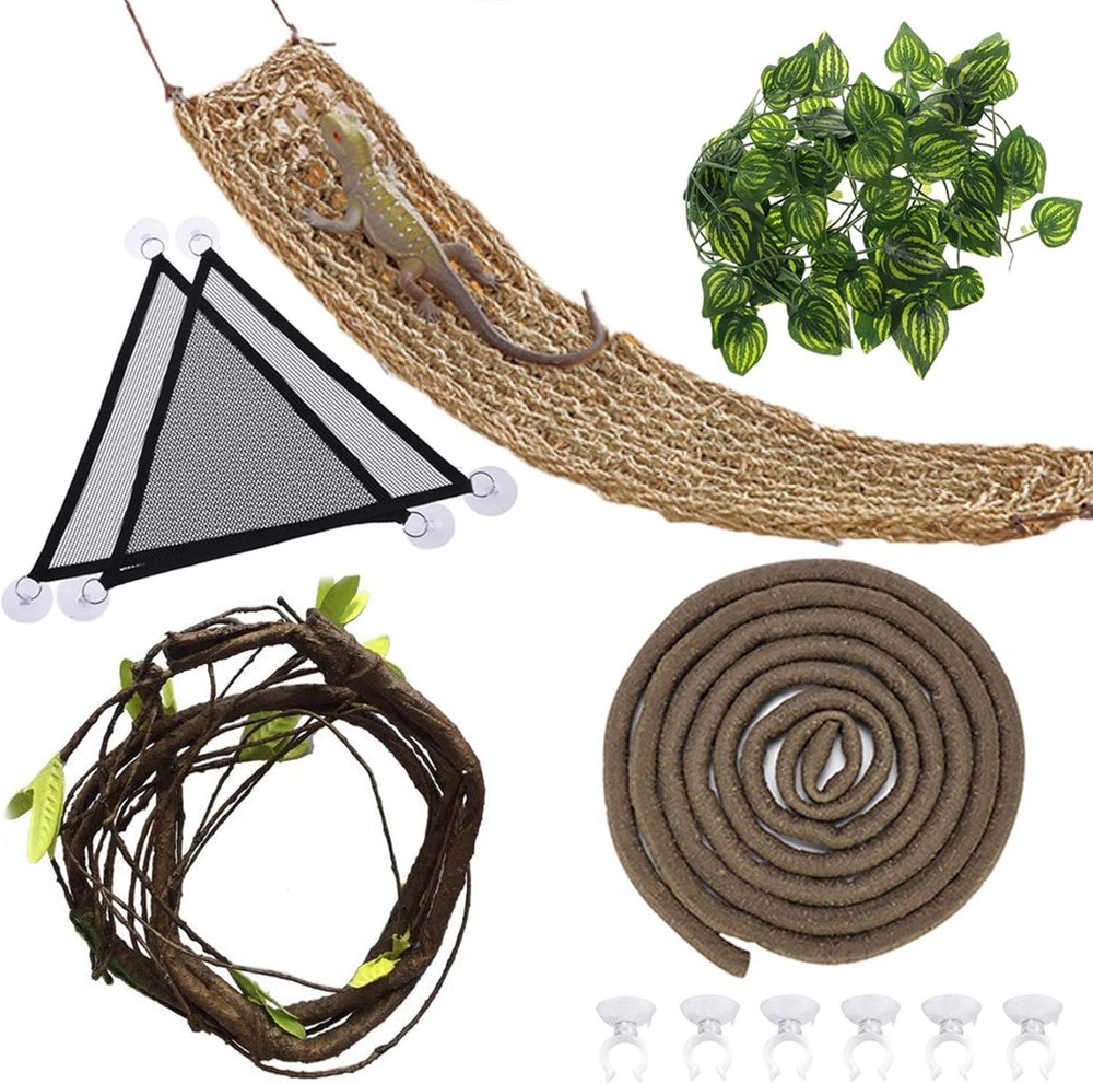 Bearded Dragon Tank Accessories Lizard Large Hammock Jungle Climber Vines