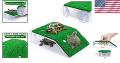 Medium Turtle Basking Platform with Grass Surface & Suction Cups for Reptiles