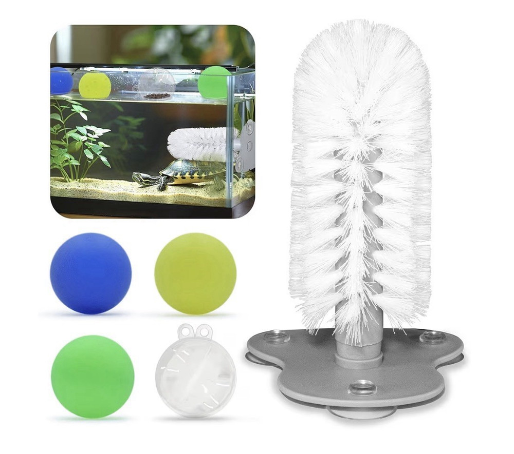 Turtle Tank Accessories Set Detachable Shell Cleaning Brush & 3 Floating Balls