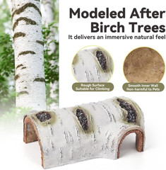 Artificial Birch Log Hide Reptile Shelter, Natural-Looking Reptile Hide for Bear