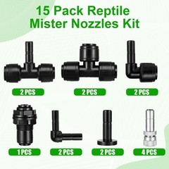15 Pack 1/4″ Four-Head Reptile Mister System Reptile Mister Nozzle Kit,360 De…