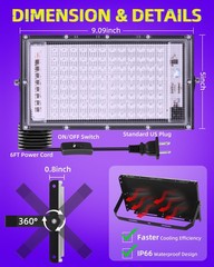 2 Pack 100W LED Black Light IP66 Waterproof, Outdoor 100W-2 Pack, Purple