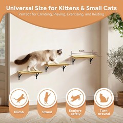 3 PCS Large Cat Wall Shelves 14×8 Inch Natural Wood Mounted Climbing Lounger