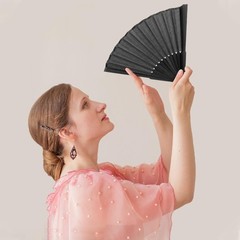 Quacc Black Folding Hand Held Fan Light Strong Thin Fabric Chinese Handheld T…