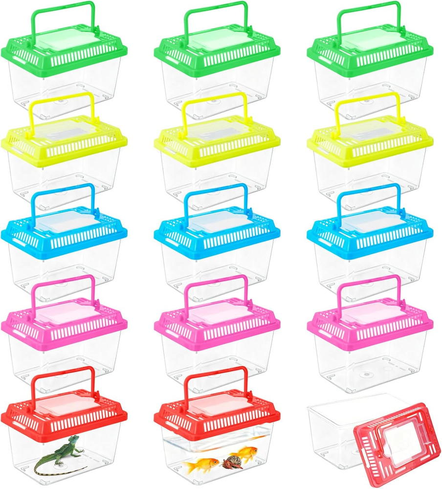15 Pcs Small Plastic Reptile Carrier, Tarantula Enclosure Snake Breeding Box, Mi