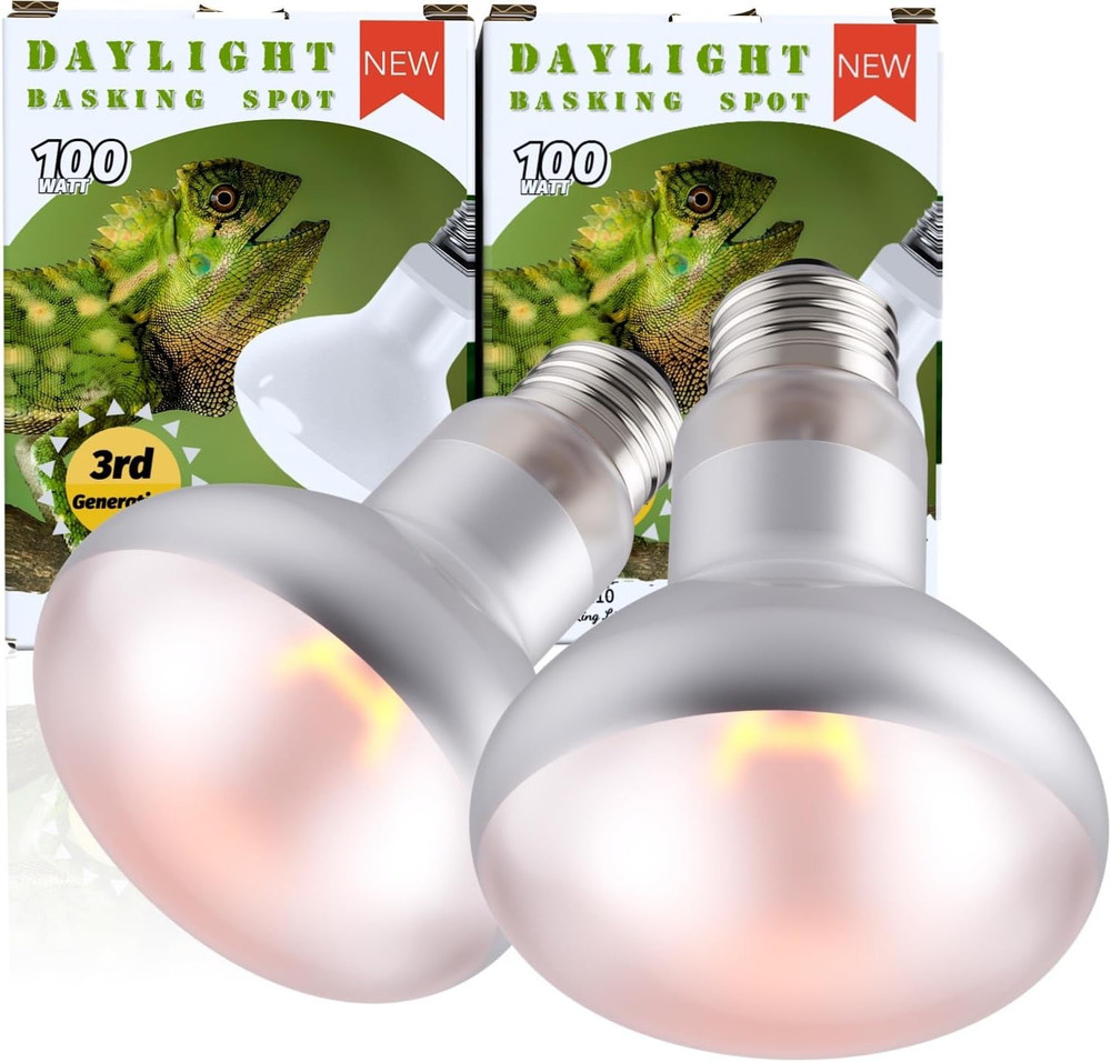 100W 2-Pack Reptile Basking Heat Bulb – UVA Daylight Heat Lamp for Bearded