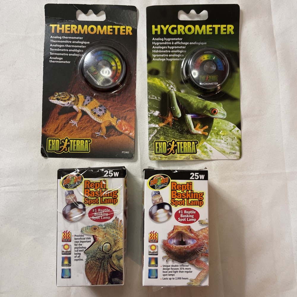 Reptile Supplies Lot (New) 🐍 🦎 Thermometer /Hygrometer / 2 Basking Lamp Bulbs