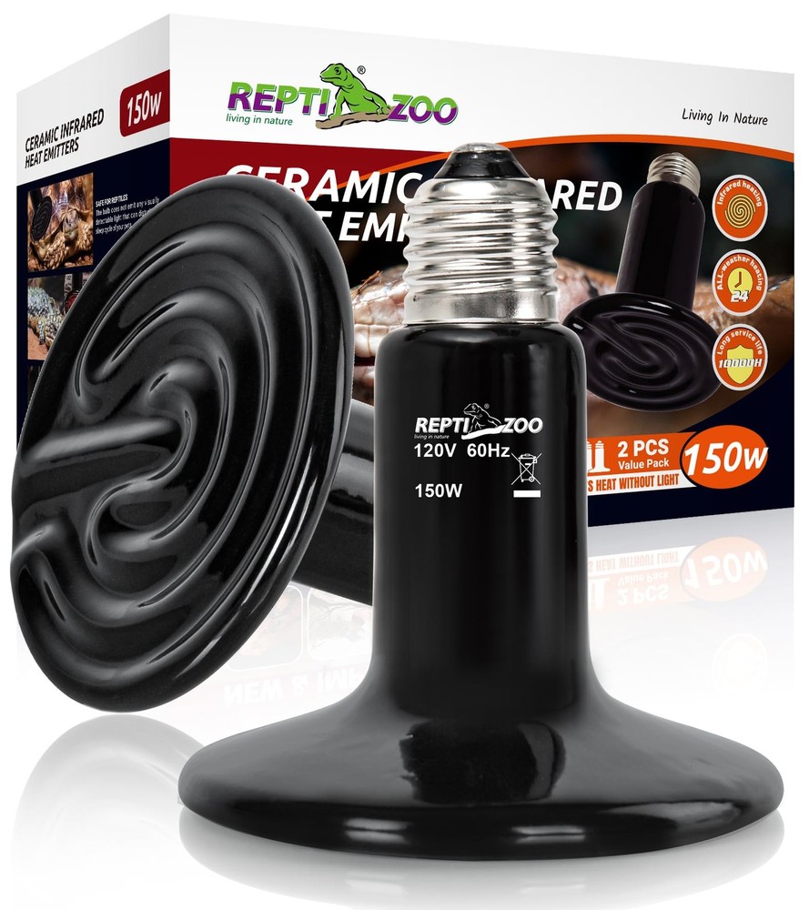 150W Reptile Heat Lamp 2Pack Ceramic Heat Emitter Night Heat Lamp Bulbs Repti…