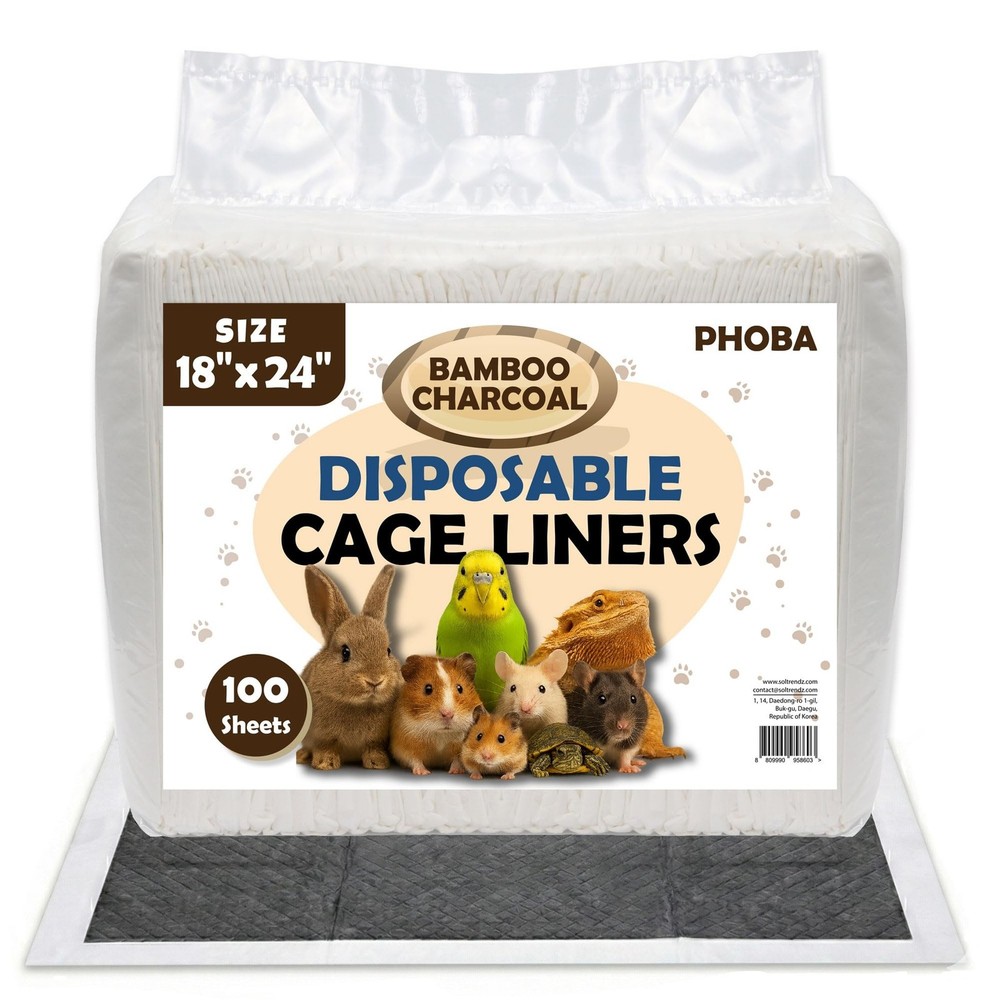 PHOBA Bamboo Charcoal Bird Cage Liners, 18”x24”, 100Sheets, Bamboo Charcoal…