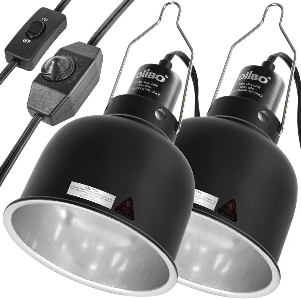 5.5 Inch Reptile Light Fixture with Dimming/Separate Switches, 2 Packs Deep Dome