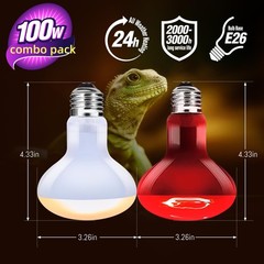 Reptile Heat Lamp 100W Day Night Combo Pack Turtle Lizard Snake Bulb