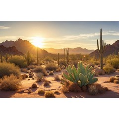Reptile Habitat Background Sunset Desert Tank Decors Saguaro Cactus Arid Moun…