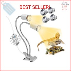 Petboda Reptile Heat Lamp, Dual Head Reptile Light with Cycle Timer, Dimmable UV