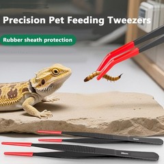 Ergonomic Pair of Curved Straight Tip Feeding Tongs for Reptile Care Maintenance