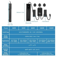 AQQA Aquarium Heater,300W 500W 800W 1000W 1200W Fish Tank Heater,59℉-93