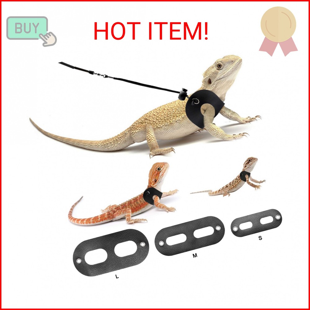 BWOGUE Bearded Dragon Harness and Leash Adjustable Leather Lizard Reptiles Harne
