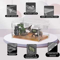 Reptile Terrarium Temperature Hygrometer 15.7×9.9×7.1 Inch Acrylic Tank Box