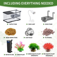 (Tank + Light + Filter + Filter Balls) Turtle Tank Kit, Turtle Tank Starter Kit,