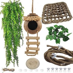 Gecko Tank Accessories,Grested Gecko Coconut Hideout Hut with Ladder Reptile …