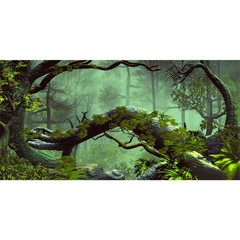 AWERT 72×24 inches Foggy Forest Terrarium Background Stone Green Tree Tropica…