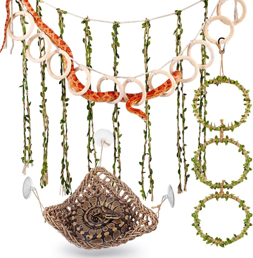 3 Pcs Snake Climbing Vines Climbing Rings Woven Hammock Reptile Enrichment