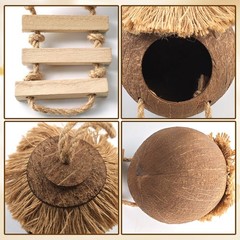 MUYG Gecko Coconut Hideout with Ladder,Reptile Hammock Plants Vines Brown
