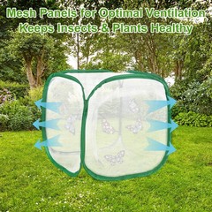 Outdoor Butterfly Habitat Cage Terrarium [White with Green, 12 x 12 x 12 Inch]