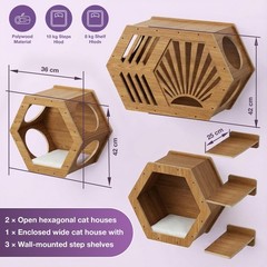 OLI GOODS Modern Hexagonal Cat Wall Shelf System, 6-Piece Wood Wall Mounted C…