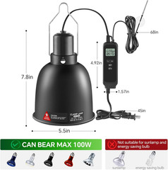 5.5 Inch Reptile Heat Lamp Fixture with Thermostat and Timer,Reptile Light Fixtu