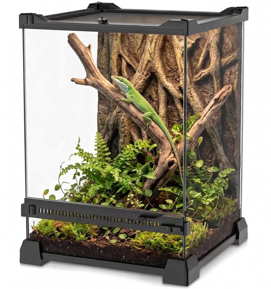 8″x8″x12″ Reptile Terrarium, Single-Door Glass Arboreal Vivarium for Small Ar…